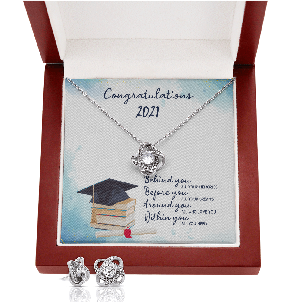 Congratulations Love Knot Necklace & Earring Set Message Card