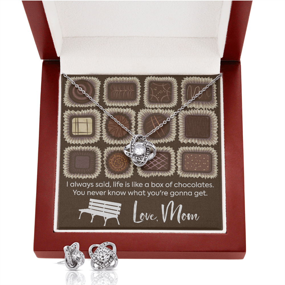 Chocolates Love Knot Earring & Necklace Set Message Card