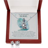 To An Amazing Nurse Love Knot Necklace & Earring Set Message Card