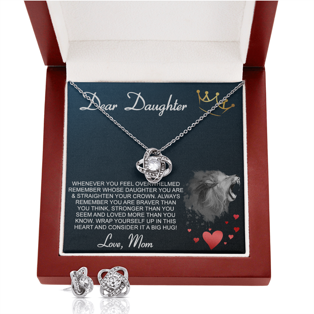 Dear Daughter Love Knot Earring & Necklace Set Message Card