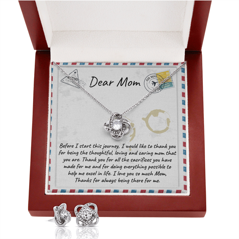 Dear Mom Love Knot Necklace & Earring Set Message Card