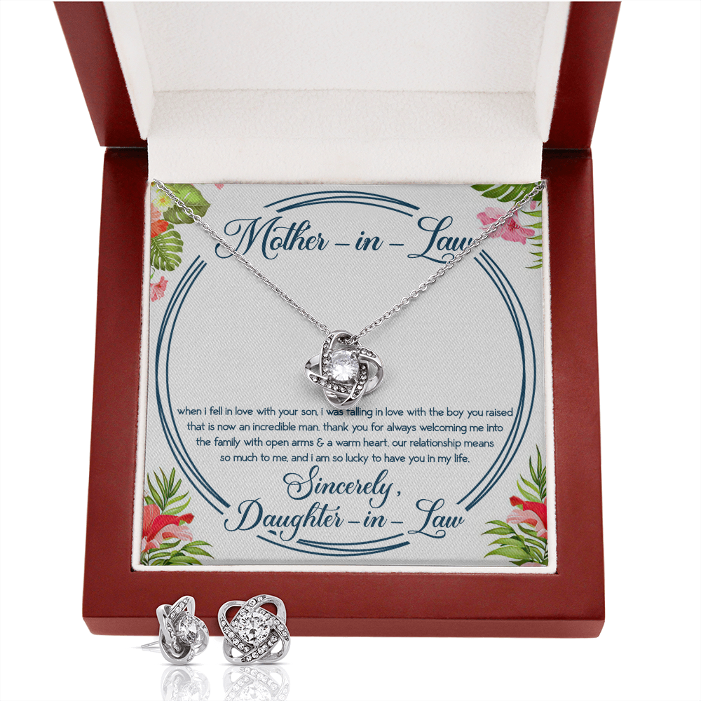 Mother-In-Law Love Knot Necklace & Earring Set Message Card