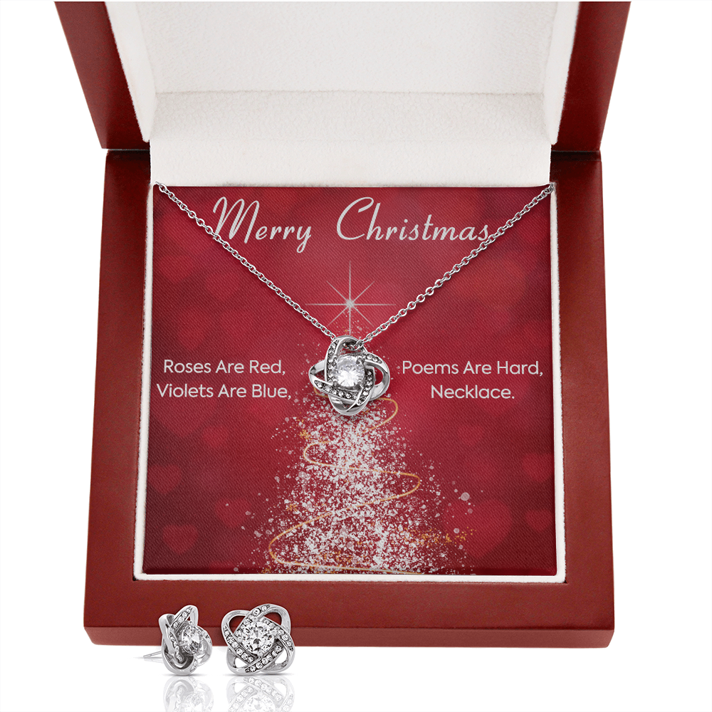 Merry Christmas Love Knot Earring & Necklace Set Message Card