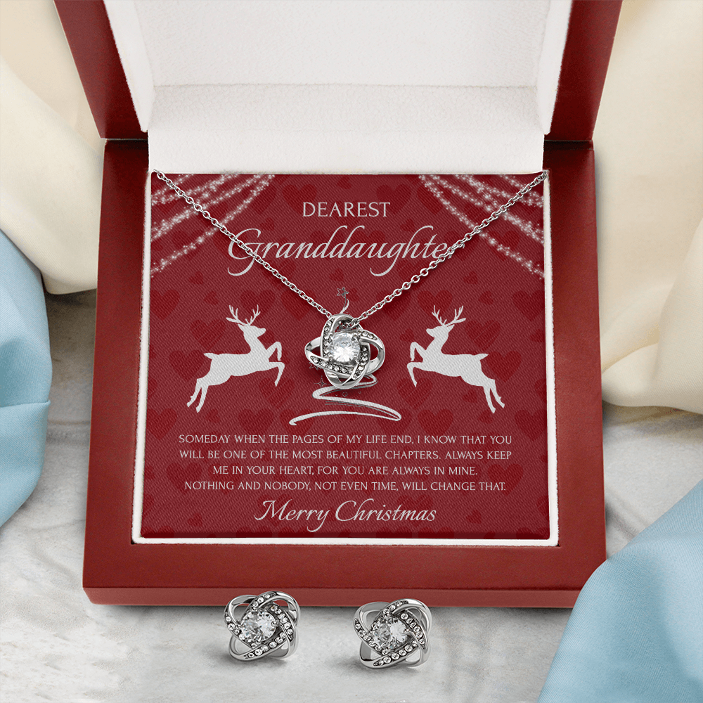 Dearest Granddaughter Love Knot Earring & Necklace Set Message Card