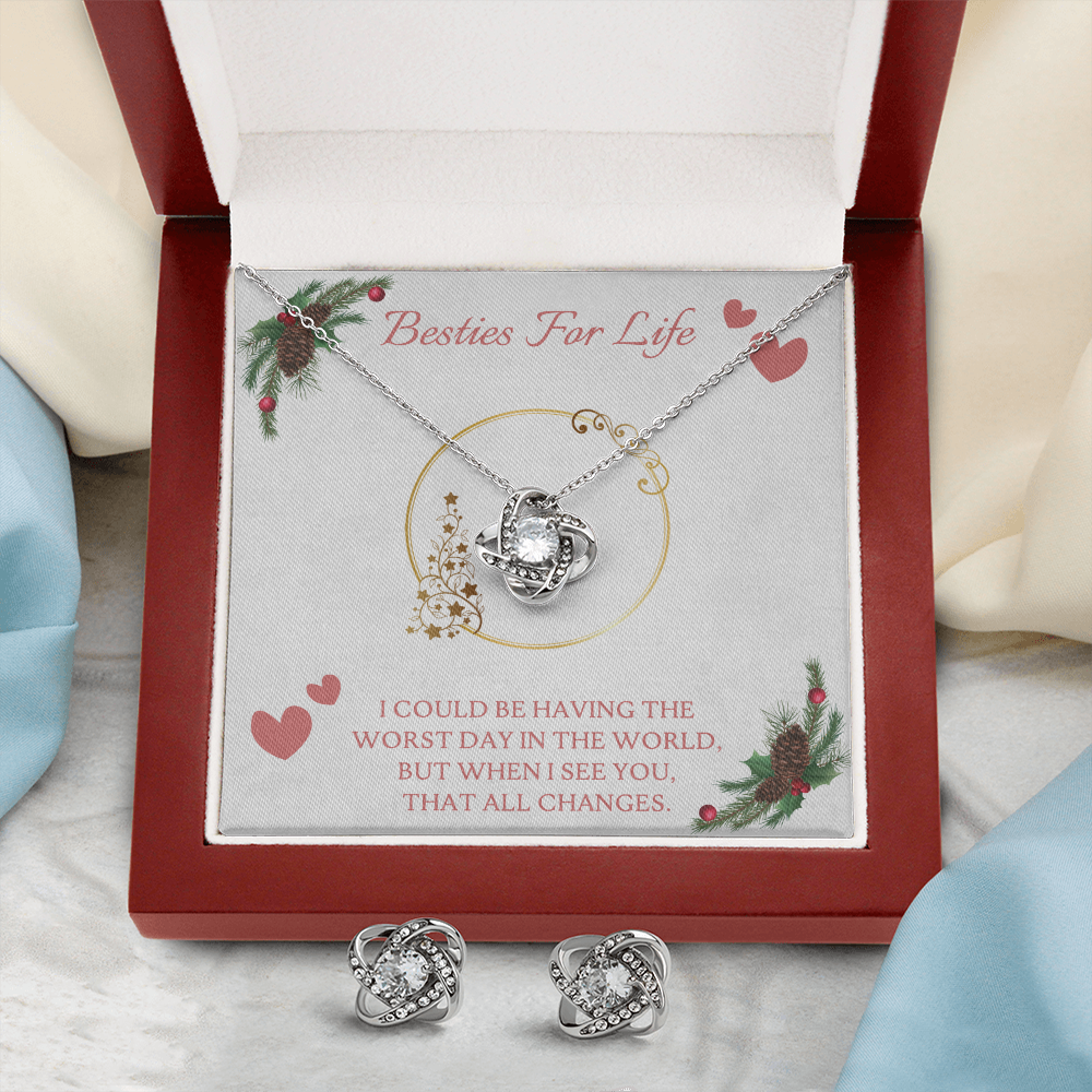 Besties Love Knot Earring & Necklace Set Message Card