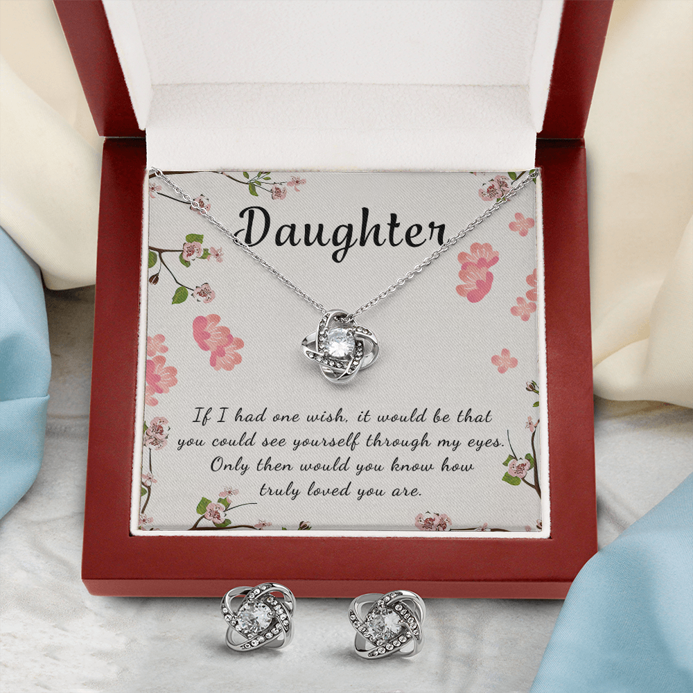 Daughter Love Knot Necklace & Earring Set Message Card