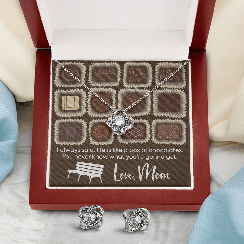 Chocolates Love Knot Earring & Necklace Set Message Card