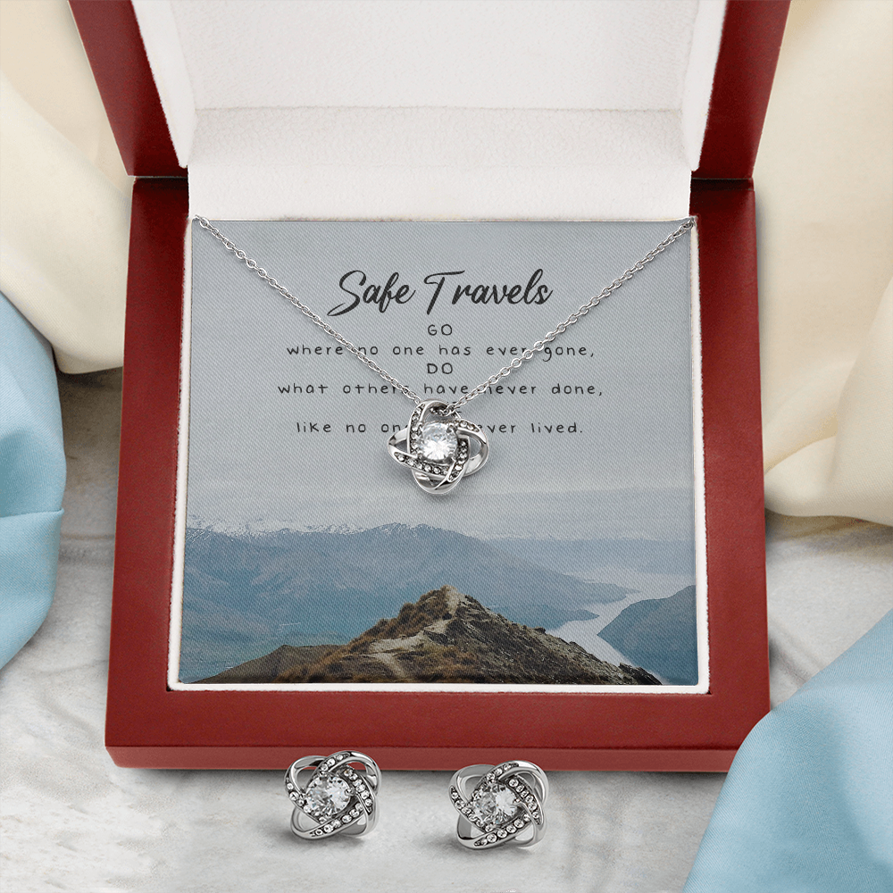Safe Travels Love Knot Necklace & Earring Set Message Card