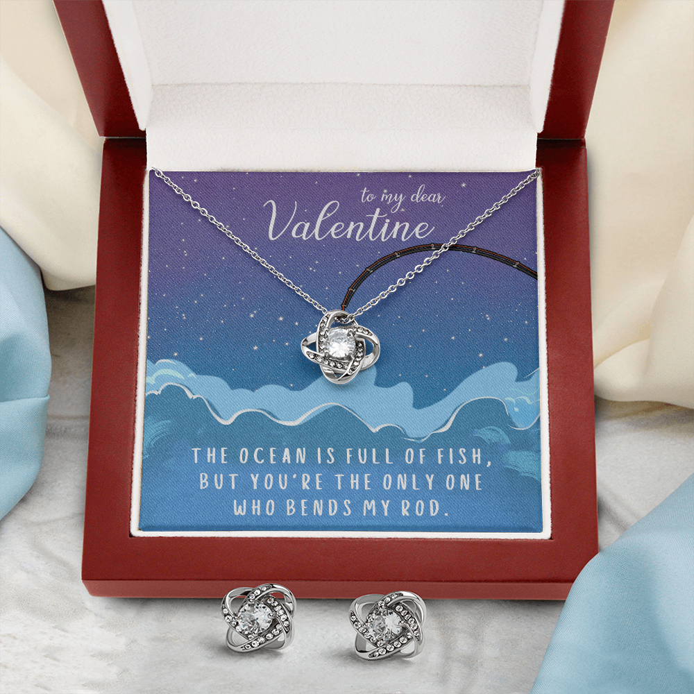 To My Dear Valentine Love Knot Necklace & Earring Set Message Card