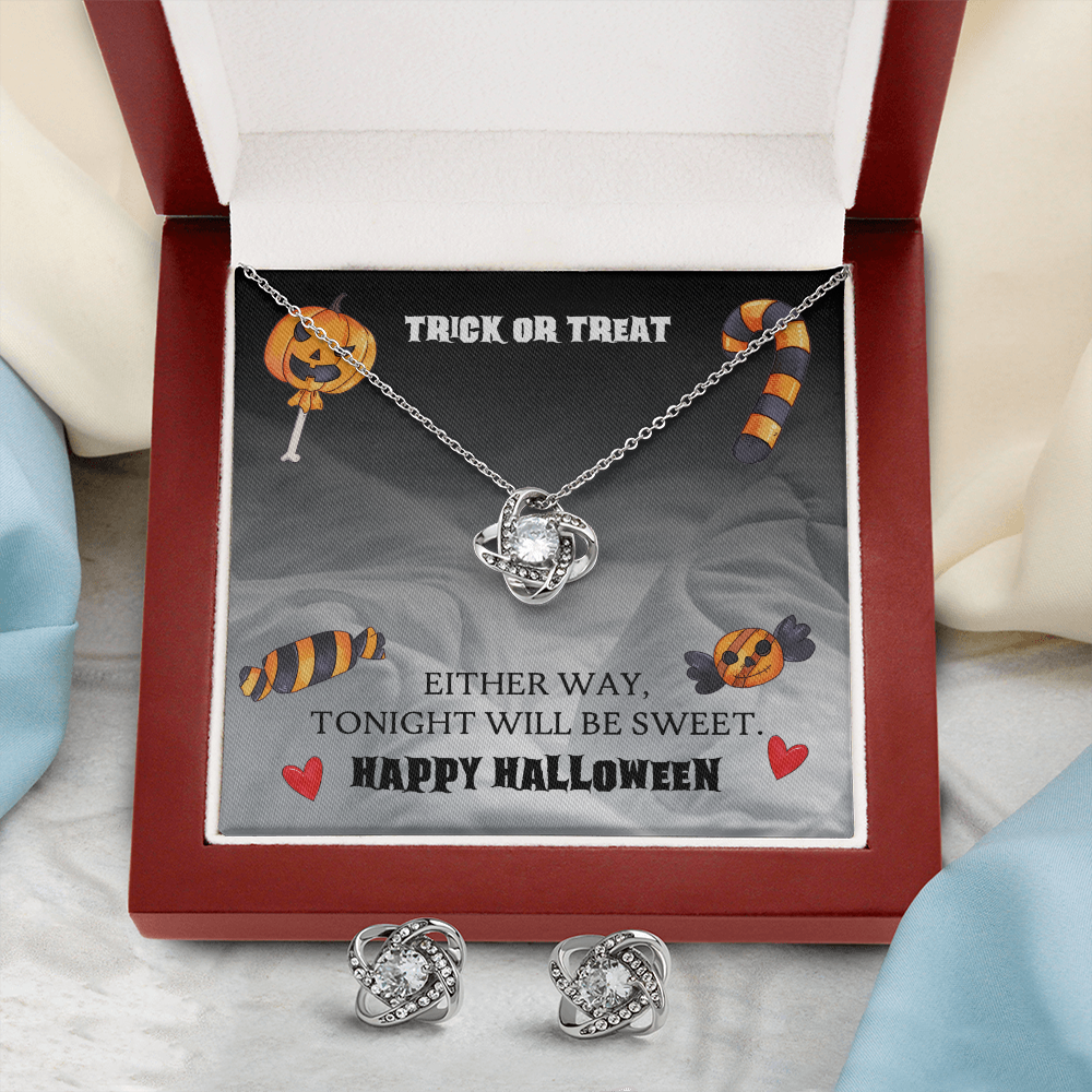 Trick Or Treat Love Knot Necklace & Earring Set Message Card
