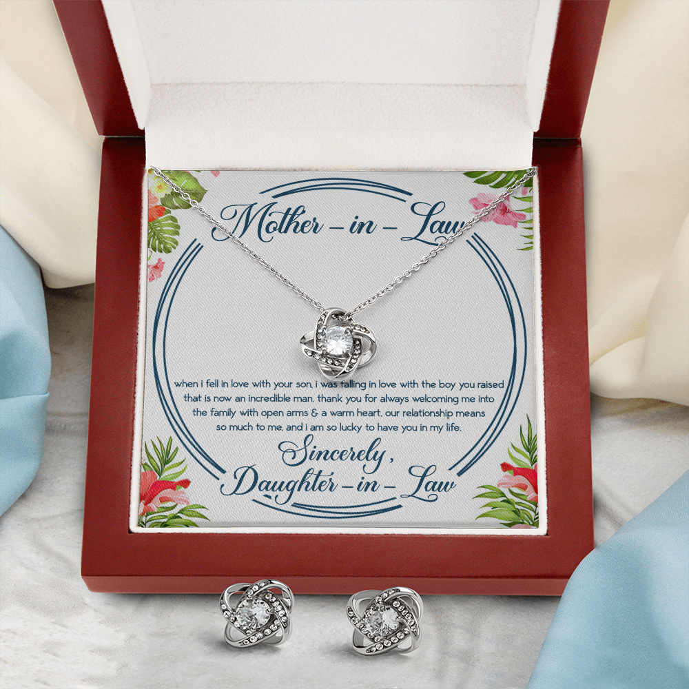 Mother-In-Law Love Knot Necklace & Earring Set Message Card