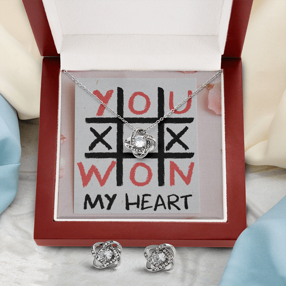 You Won My Heart Love Knot Earring & Necklace Set Message Card