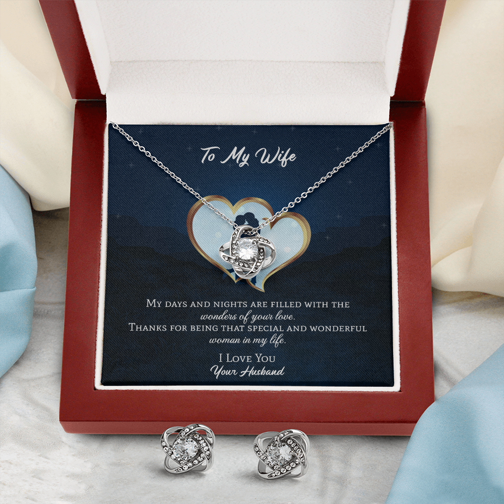 To my wife Love Knot Necklace & Earring Set Message Card