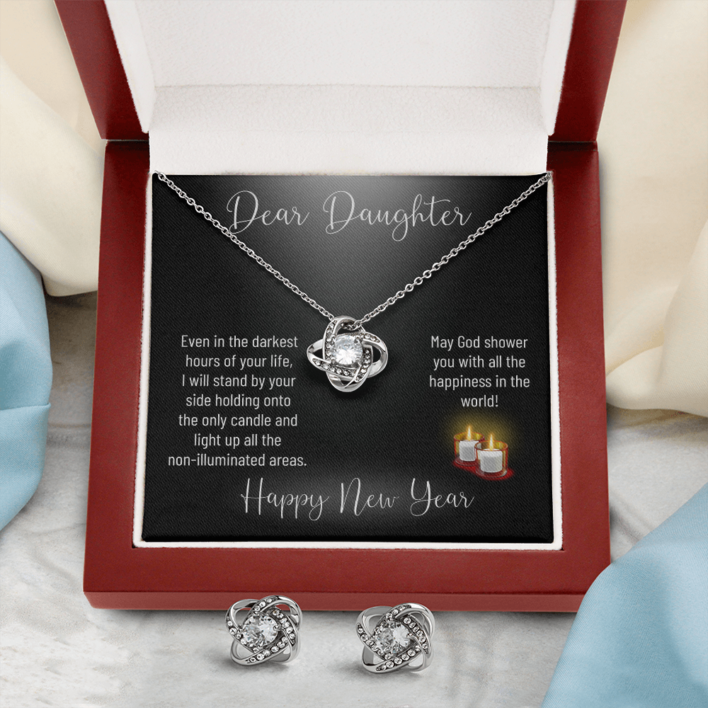 Dear Daughter Love Knot Necklace & Earring Set Message Card