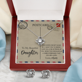 To My Beautiful Daughter Love Knot Earring & Necklace Set Message Card