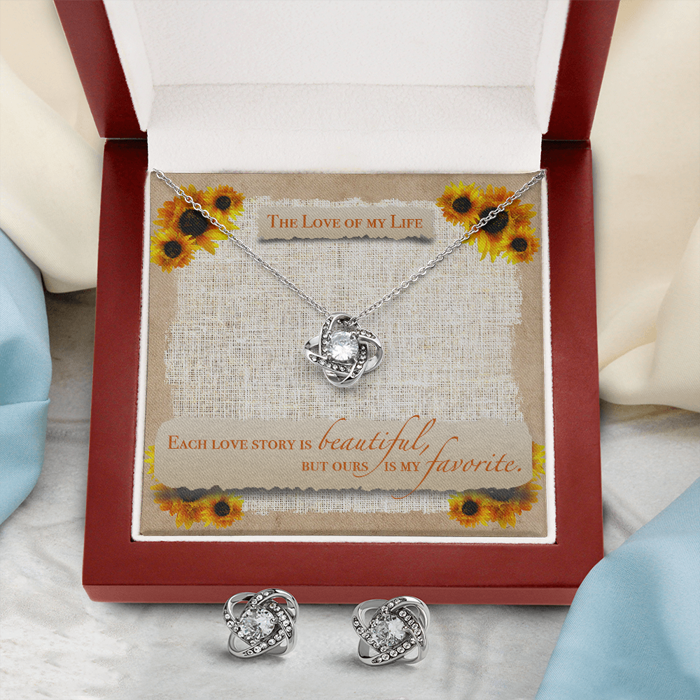 The Love Of My Life Love Knot Necklace & Earring Set Message Card