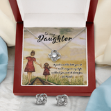 To My Daughter Love Knot Necklace & Earring Set Message Card