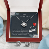 To My Future Wife Love Knot Necklace & Earring Set Message Card