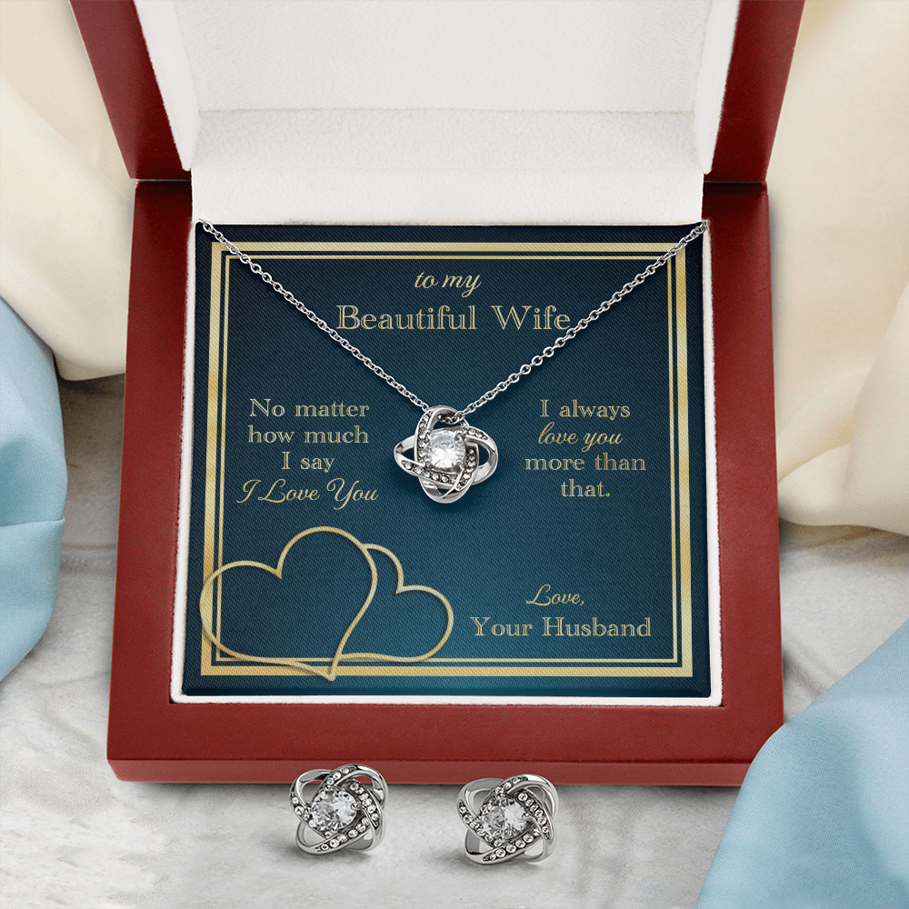 To My Beautiful Wife Love Knot Necklace & Earring Set Message Card