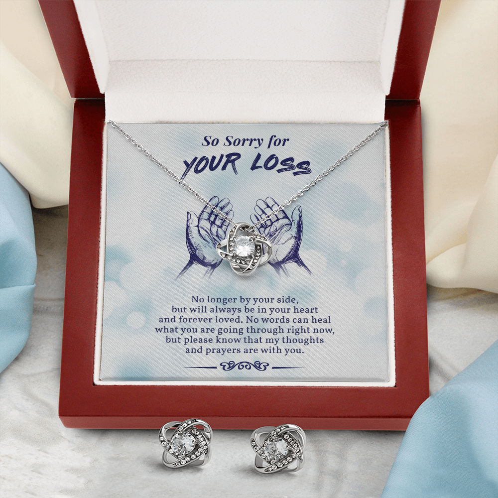 So Sorry For Your Loss Love Knot Necklace & Earring Set Message Card