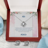 To My Wife Love Knot Necklace & Earring Set Message Card