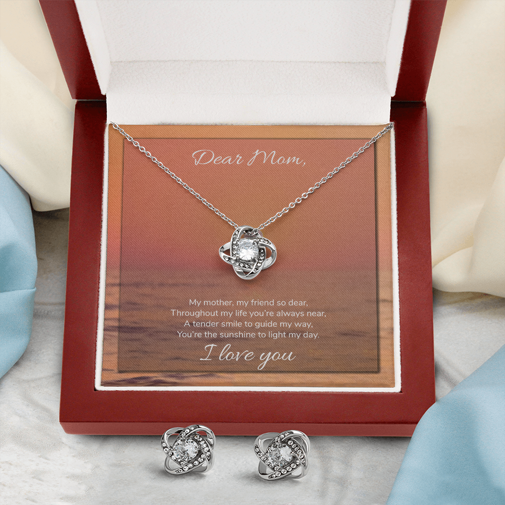 Dear Mom Love Knot Earring & Necklace Set Message Card