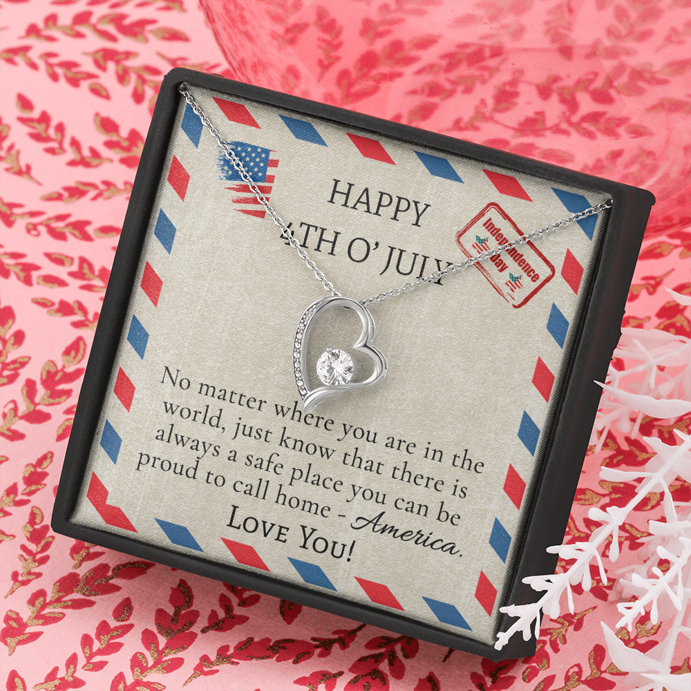 Happy 4th Of July Forever Love Necklace Message Card