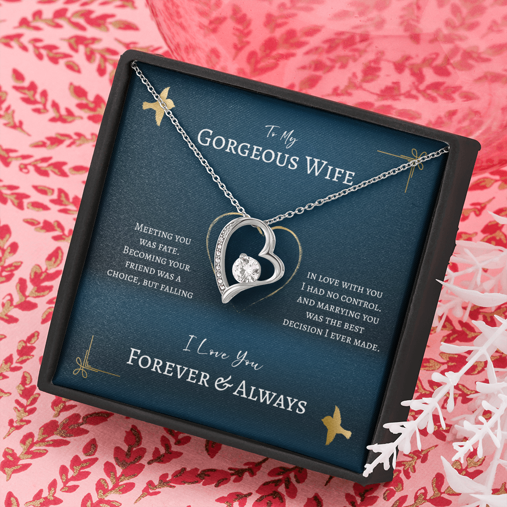 To My Gorgeous Wife Forever Love Necklace Message Card