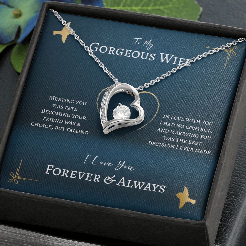 To My Gorgeous Wife Forever Love Necklace Message Card