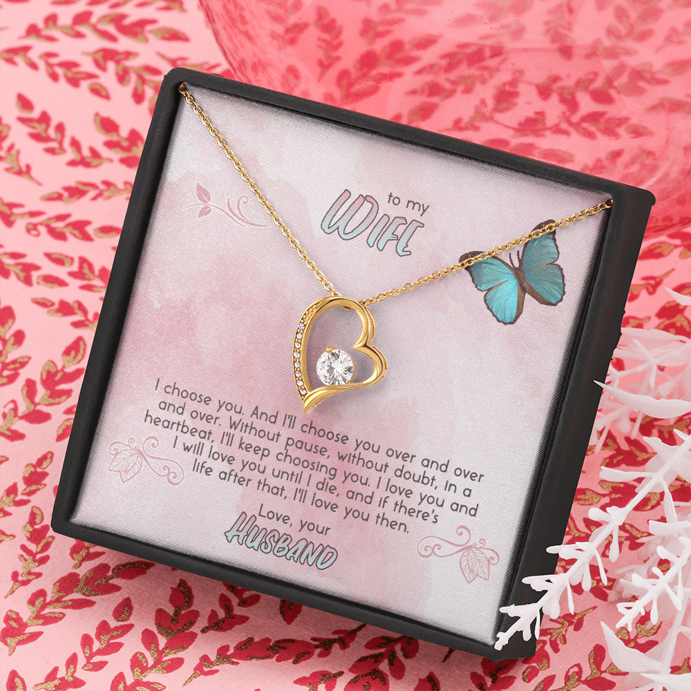 To My Wife Double Hearts Necklace Message Card