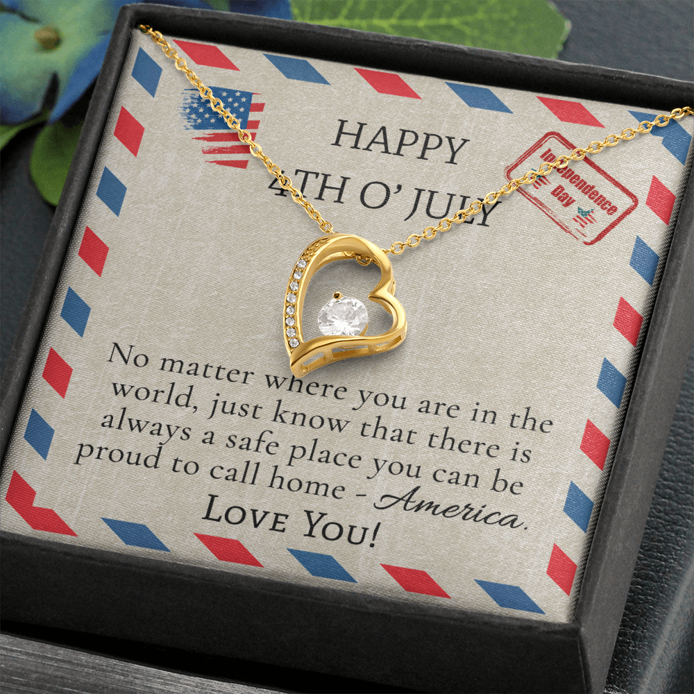 Happy 4th Of July Forever Love Necklace Message Card