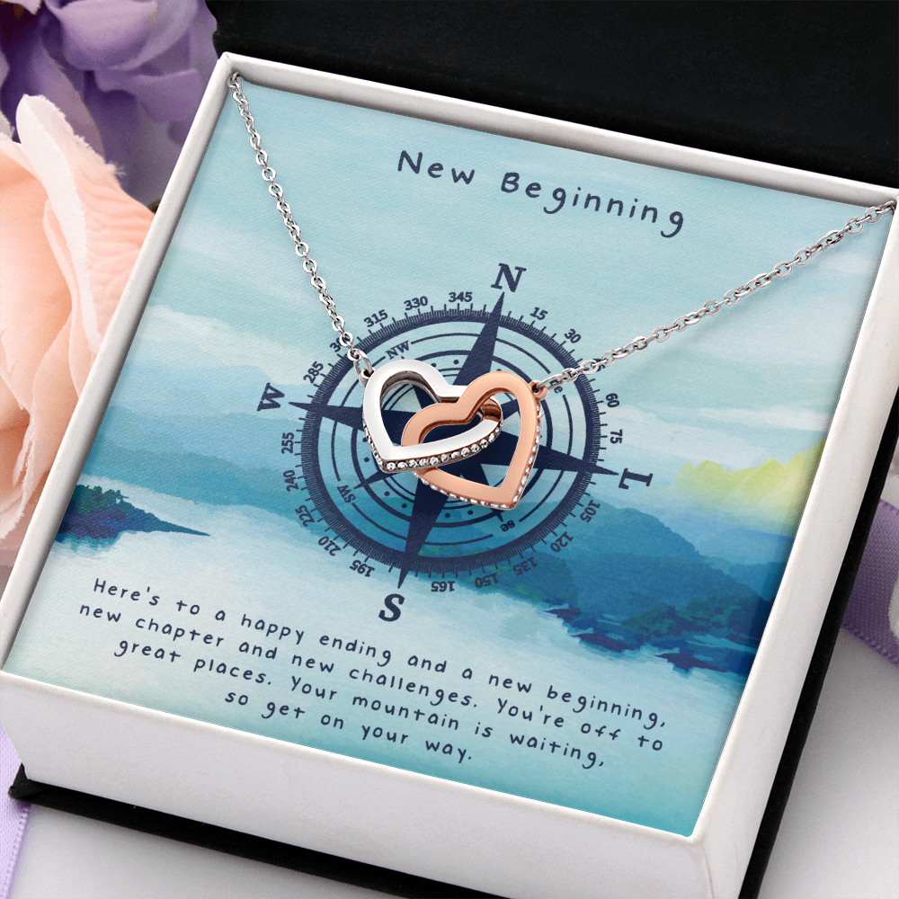 New Beginning Interlocking Heart Necklace Message Card