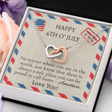 Happy 4th Of July Interlocking Heart Necklace Message Card