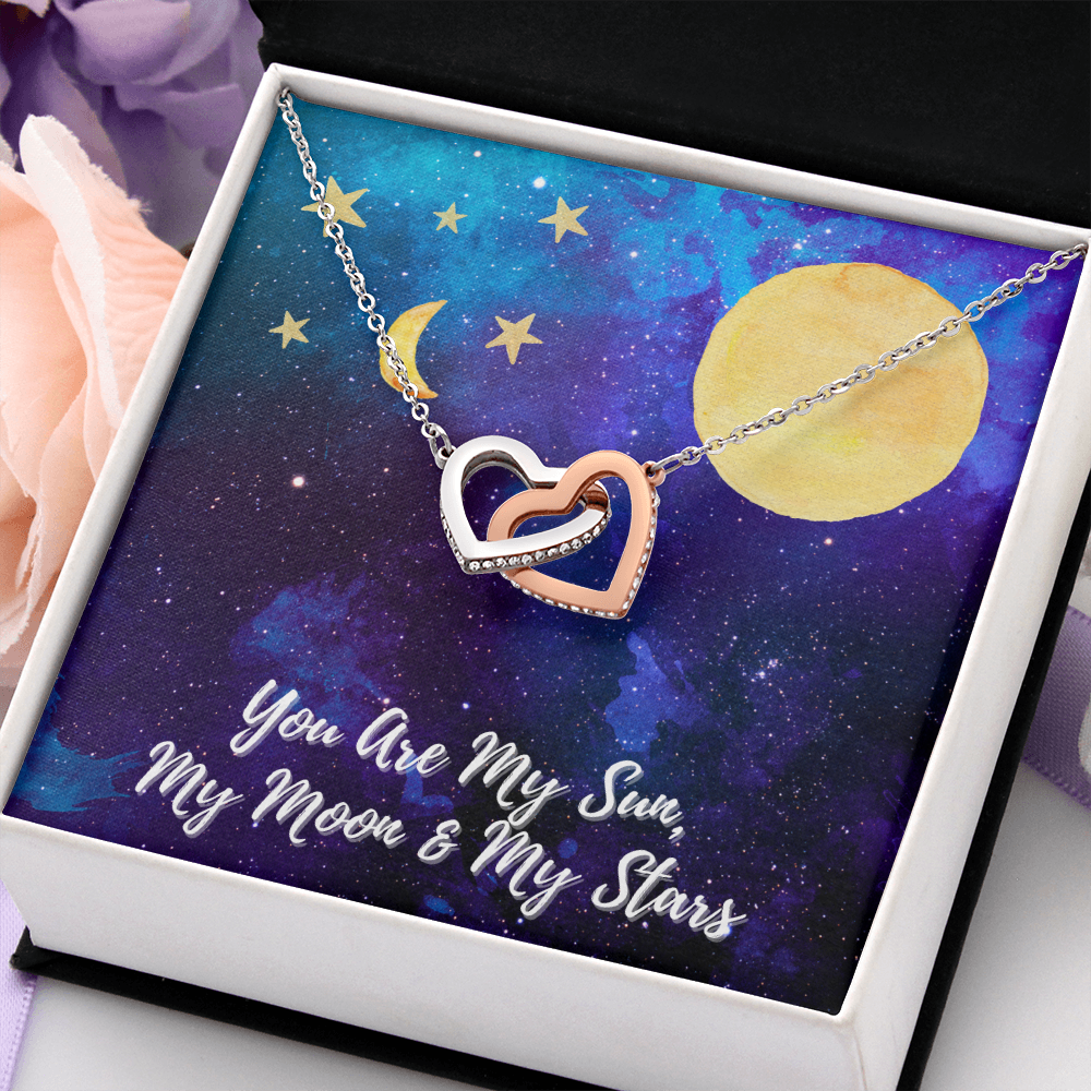 Sun, Moon & Stars Interlocking Heart Necklace Message Card