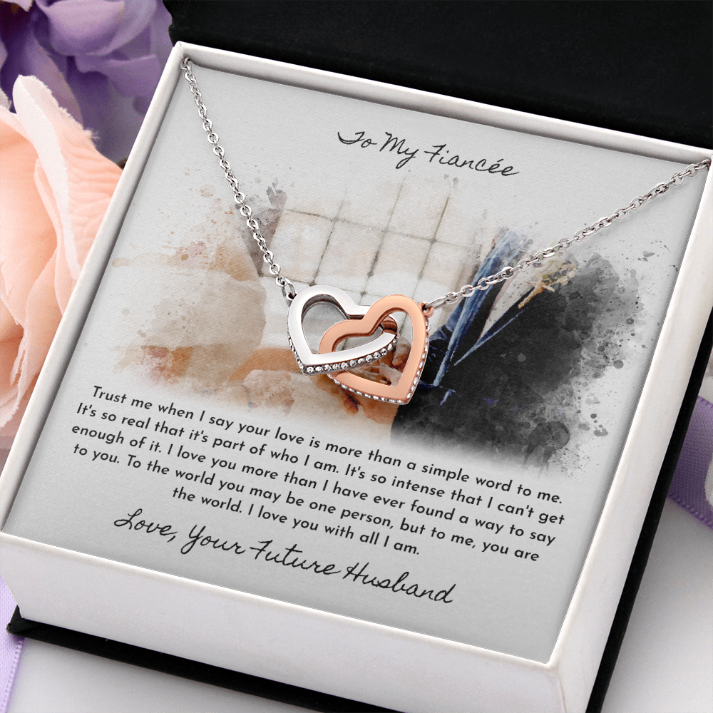 To My Fiancée Interlocking Heart Necklace Set Message Card