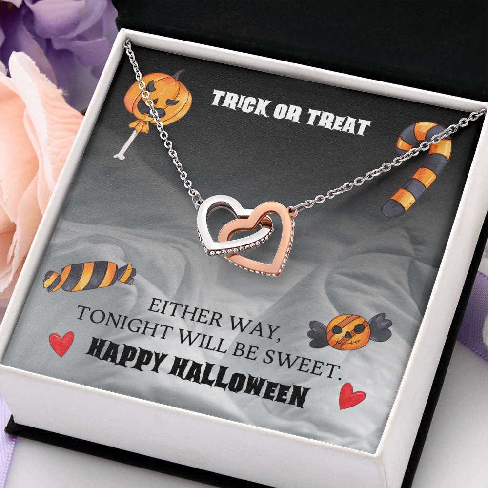 Trick Or Treat Interlocking Heart Necklace Message Card
