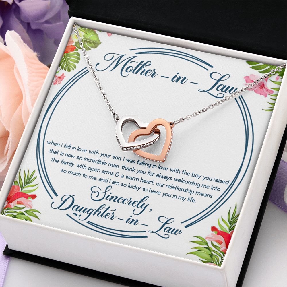 Mother-In-Law Interlocking Heart Necklace Message Card