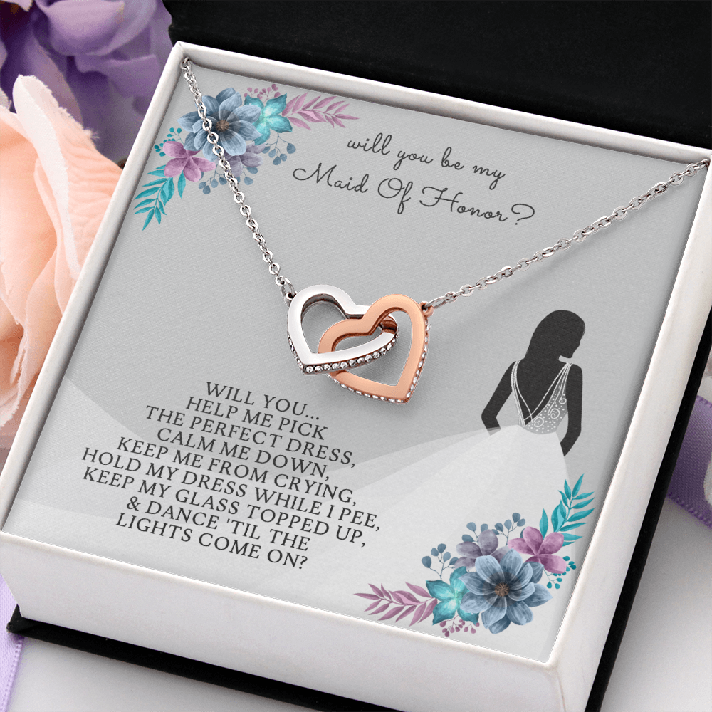 Maid of Honor Interlocking Heart Necklace Message Card