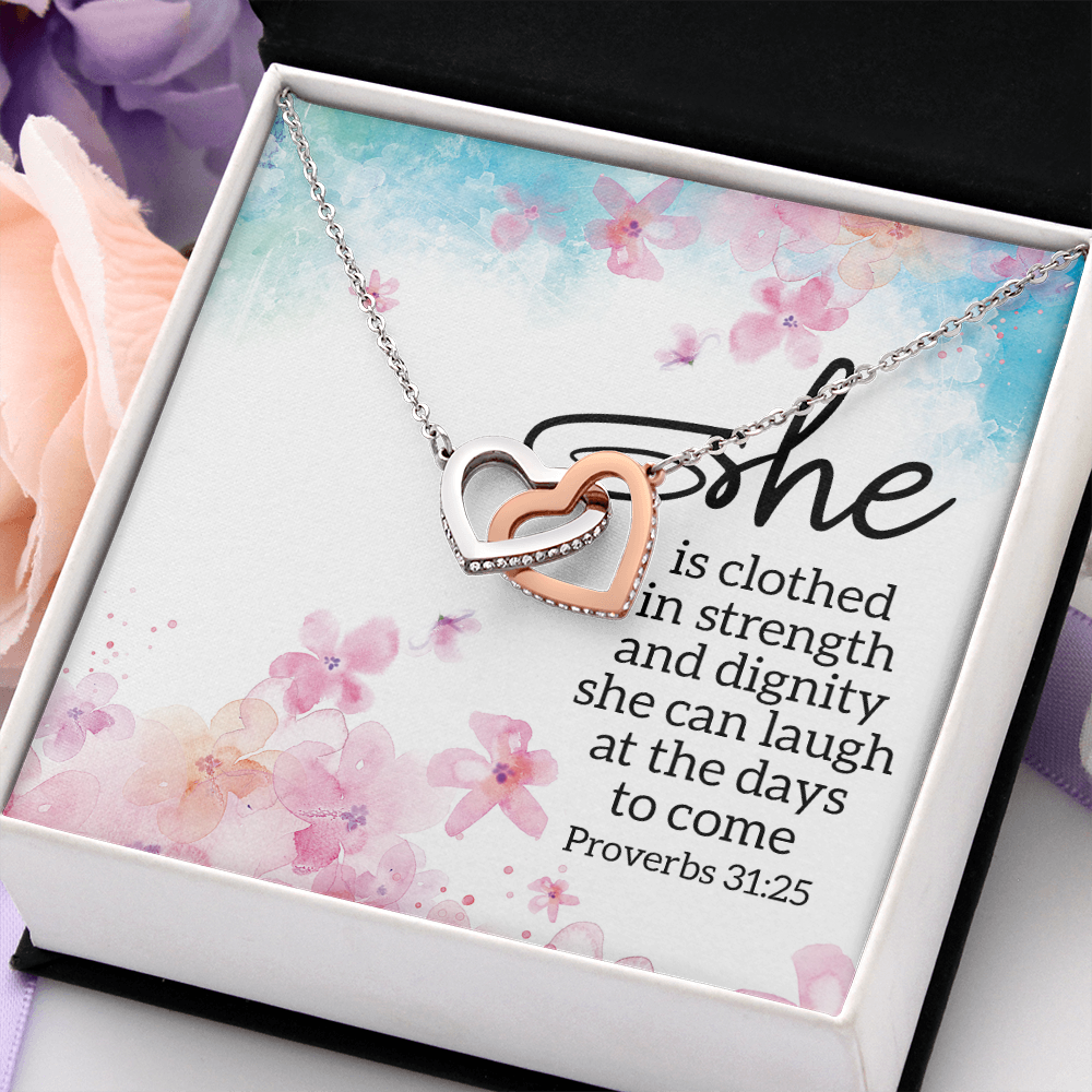 She Forever Interlocking Heart Necklace Message Card