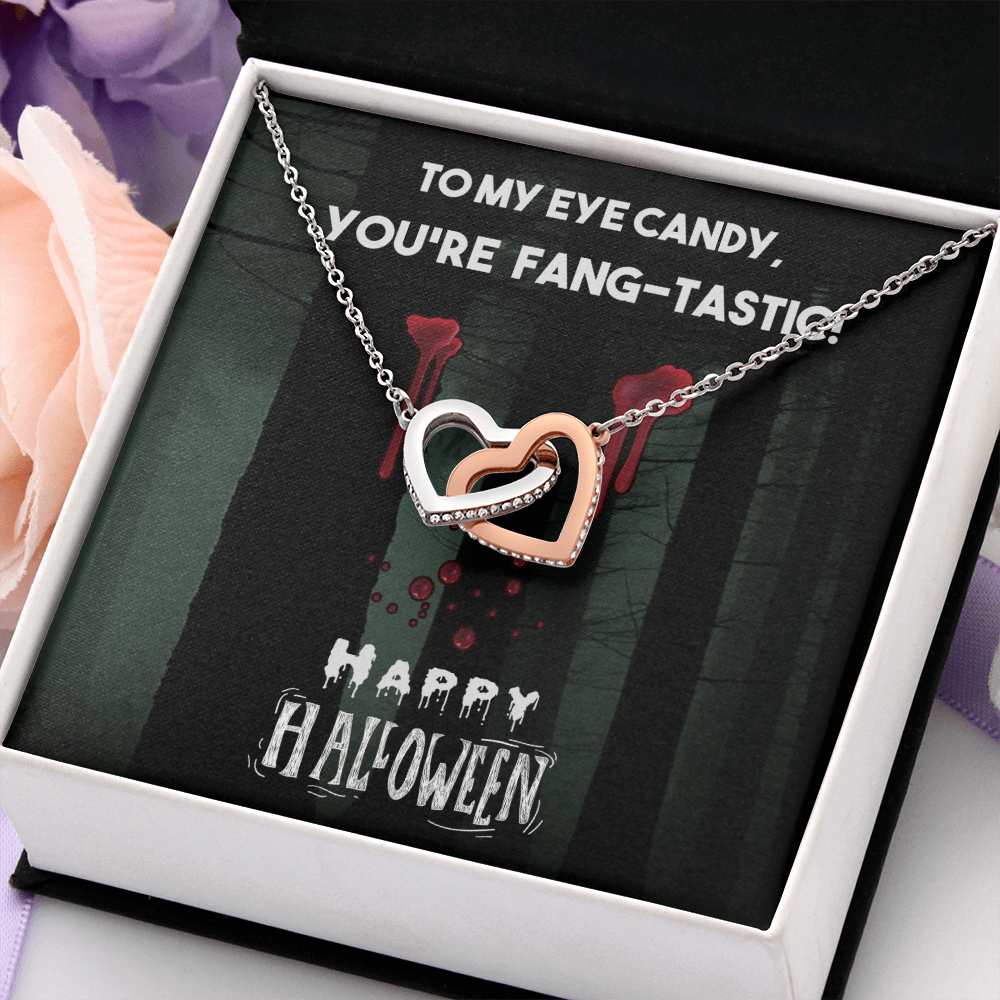 To My Eye Candy Interlocking Heart Necklace Message Card