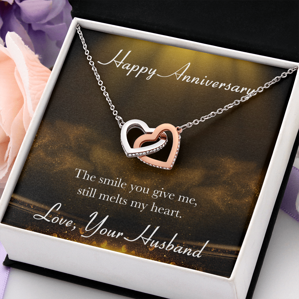 Happy Anniversary Interlocking Heart Necklace Message Card