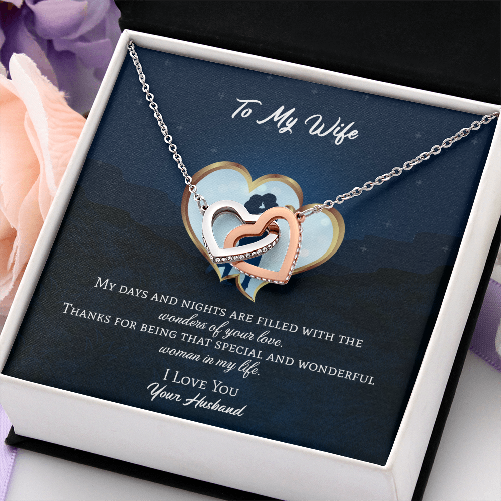 To My Wife Interlocking Heart Necklace Message Card