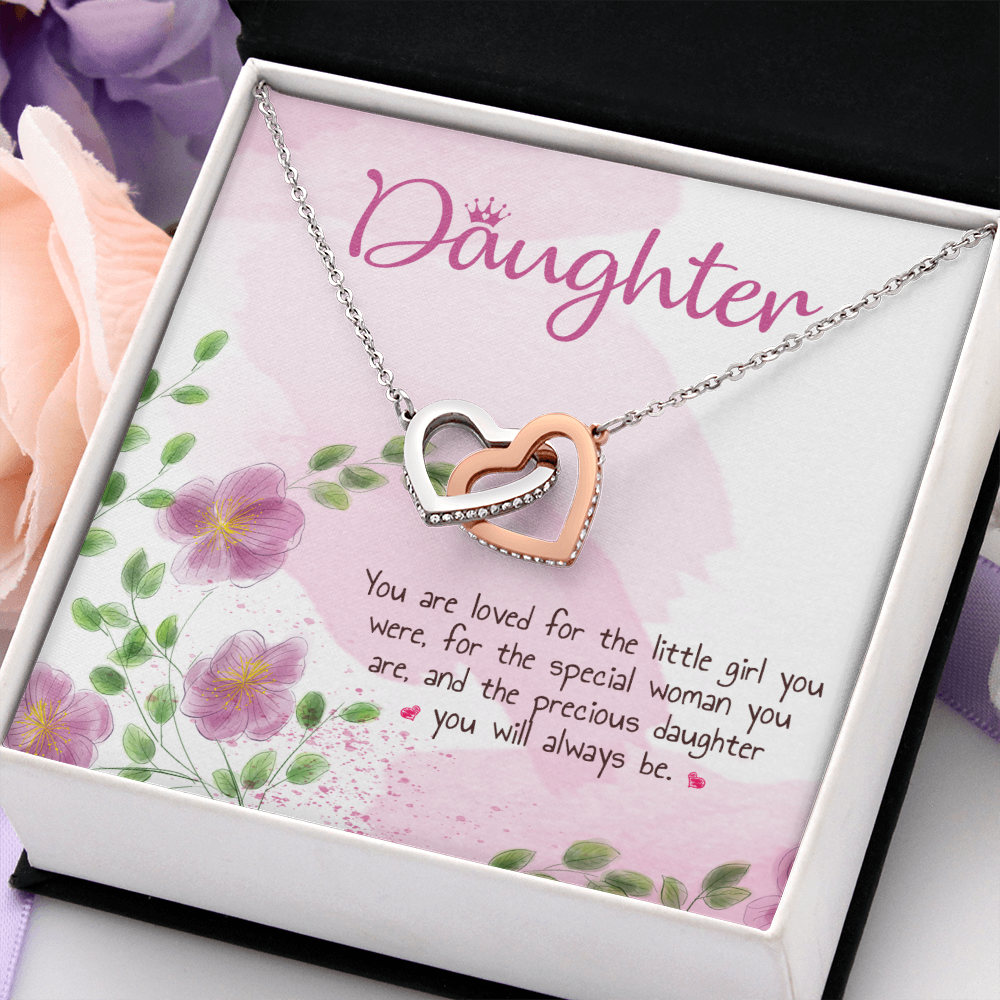 Daughter Interlocking Heart Necklace Message Card