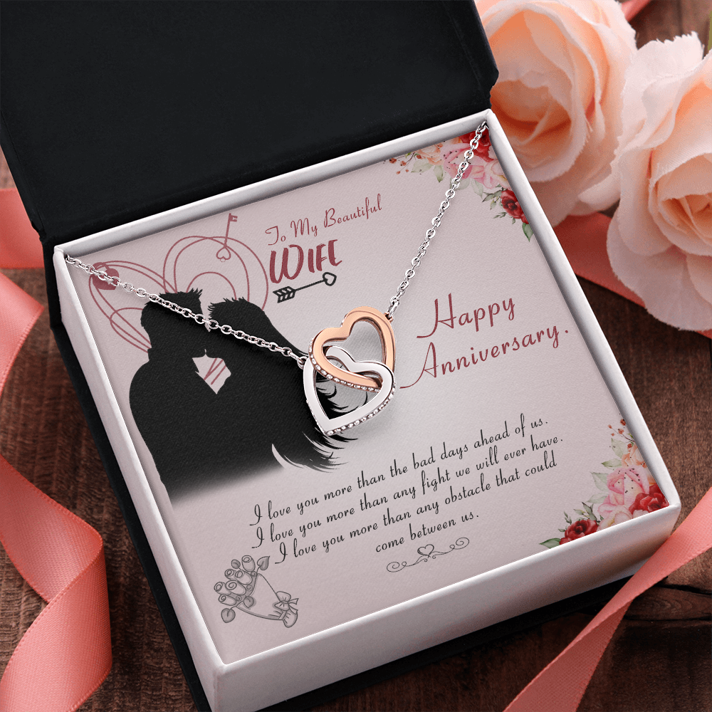To My Beautiful Wife Interlocking Heart Necklace Message Card