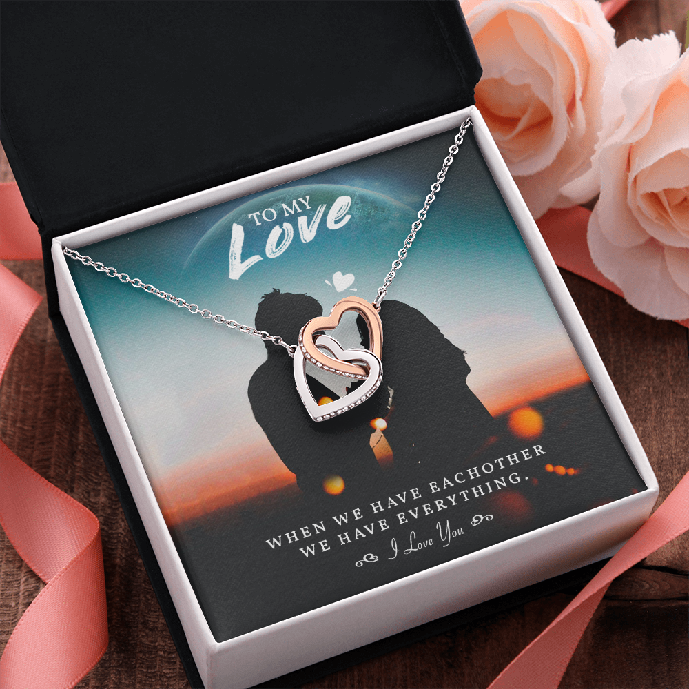 To My Love Interlocking Heart Necklace Message Card
