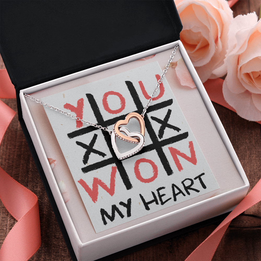 You Won My Heart Interlocking Heart Necklace Message Card