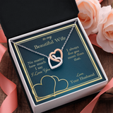To My Beautiful Wife Interlocking Heart Necklace Message Card