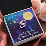 Sun, Moon & Stars Interlocking Heart Necklace Message Card