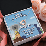 Kiss Me If I'm Wrong Interlocking Heart Necklace Message Card