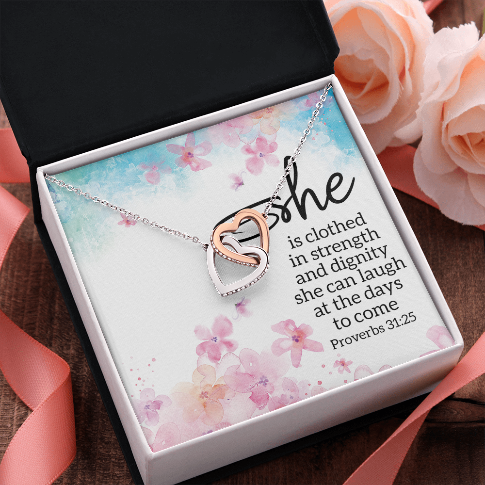 She Forever Interlocking Heart Necklace Message Card